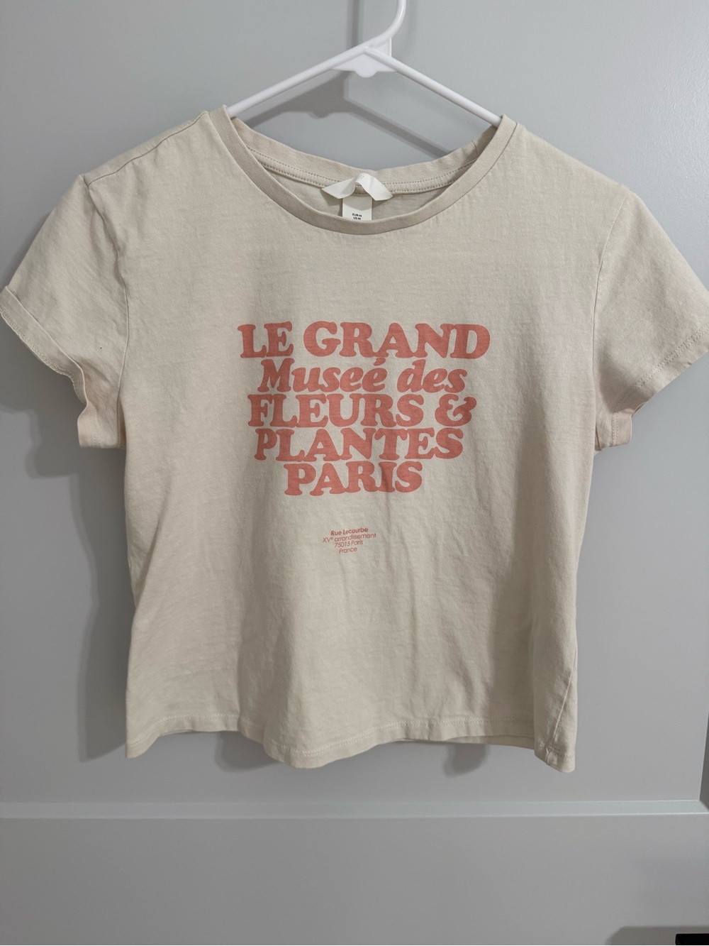H&M Medium Cropped Le Grand Musée des Fleurs Paris Graphic Tee Cream Rust